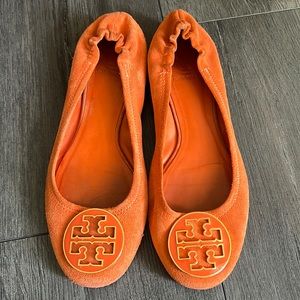 TORY BURCH~Size 9M~Orange Travel Minnie Suede Ballet Flats~Great condition,RARE!